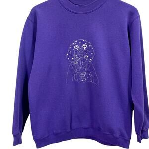 Vintage 1990s Hanes Crewneck Purple Sweatshirt Dog Embroidery- Womens Medium